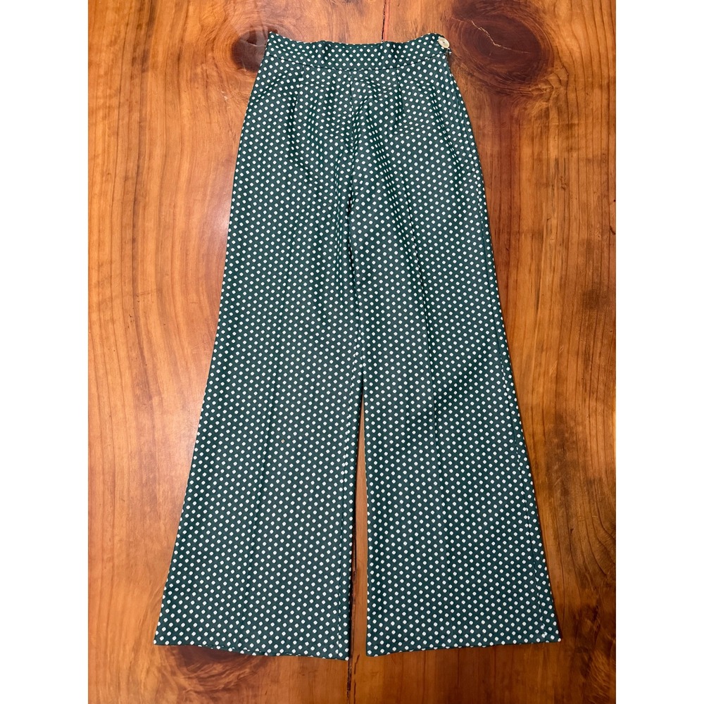 Vintage 60s 70s Handmade Women's pants Polyester Knit Wide leg Mod Polka Dot K17